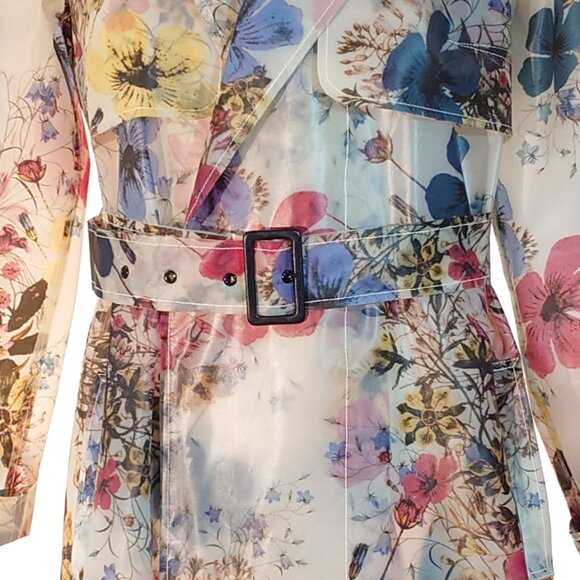 ERDEM Charlotta Multicolor Semi-Sheer Floral Trench Coat - Picture 5 of 14